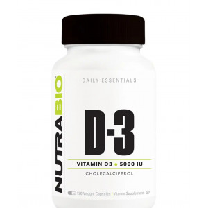 NutraBio Vitamin D3 5000 IU - 120 Veggie Capsules