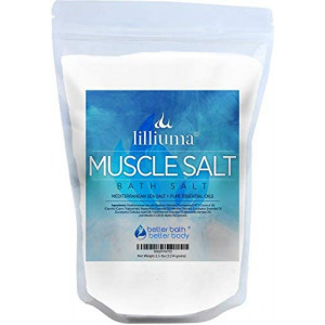 Muscle Bath Salt 40 Ounces Mediterranean Sea Salt with Peppermint, Eucalyptus, and Frankincense Essential Oils with Natural Ingredients