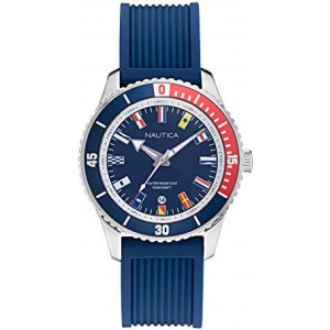 Nautica Men's Pacific Beach Watch with Date, Blue Flags Silicone