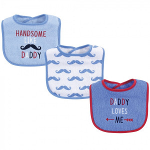 Luvable Friends Baby Boy Cotton Drooler Bibs with Fiber Filling 3pk, Blue Boy Daddy, One Size