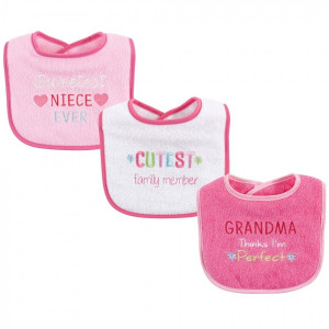Luvable Friends Baby Girl Cotton Drooler Bibs with Fiber Filling 3pk, Girl Family, One Size