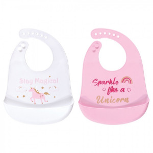 Luvable Friends Baby Girl Silicone Bibs 2pk, Sparkle Like A Unicorn, One Size