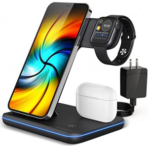 Wireless Charging Station, 2021 Upgraded 3 in 1 Wireless Charger Stand with Breathing Indicator Compatible with iPhone 13/12/11 Pro/XS, AirPods 3/2/1/pro, iWatch Series 7/6/5/4/3, and Samsung Phones