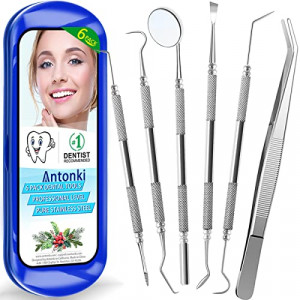 Dental Tools To Remove Plaque and Tartar, Professional Teeth Cleaning Tools, Stainless Steel Dental Hygiene Oral Care Kit with Plaque Remover, Tartar Scraper, Tooth Scaler, Dental Pick - with Case