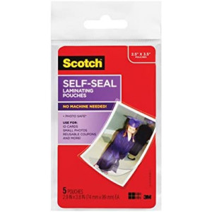 Scotch Self-Sealing Laminating Pouches, Gloss Finish, 2.5 Inches x 3.5 Inches, 5 Pouches (PL903G)
