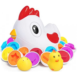 Chicken Toddler Toys - Egg Toys Shape Sorter with 8 Eggs & 2 Chicks | Easter Sensory Learning Fine Motor Skills Toys Gifts for 1, 2, 3, 4 Year Old Girls Boys | Montessori Educational Color Recognition