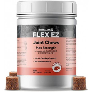 Nutriline Labs Flex EZ Dog Glucosamine Chondroitin Chewable Hip and Joint Supplement for Dogs Chews Treats with MSM and Turmeric