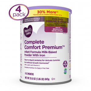 Parent's Choice Complete Comfort Premium Baby Formula Powder with Iron, Dual HMOs, 29.8 oz, 4 Pack