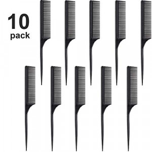 10 Pieces Rat Tail Comb Styling Carbon Heat Resistant Comb Anti Static Teasing Comb for Back Combing Root Teasing Adding Volume Evening Styling