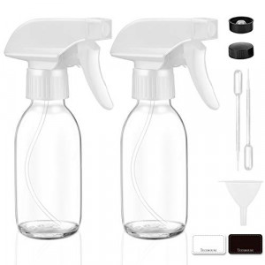 Tecohouse Glass Spray Bottles for Cleaning Solutions and Essential Oils, 4 oz Small Empty Refillable Sprayer Container with Labels, Funnel, Lids, Pipettes - Pocket Size 2 Pack - Clear