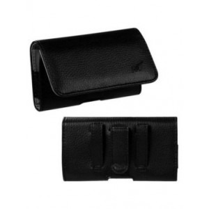 MUNDAZE Black Leather Belt Clip Pouch Carrying Case for Samsung J3 Prime / J3 Mission / Amp Prime 2