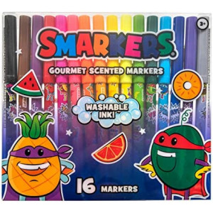 Smarkers - Washable Scented Markers, Assorted Colors, Standard Point Felt Tip, 16 Count