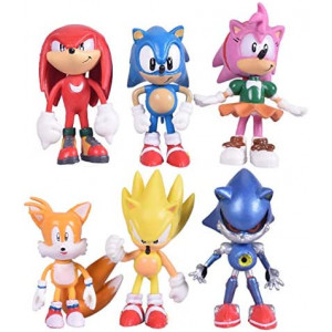 Max Fun Set of 6pcs Sonic The Hedgehog Action Figures, 5-7cm Tall Cake Toppers- Classic Sonic, Amy, Super Sonic, Tails, Metal Sonic, and Knuckles