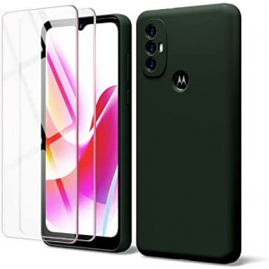 OAKXCO for Motorola Moto G Power 2022 Case with Screen Protector (2pc), Soft Liquid Silicone Gel Rubber Bumper Cover for Men/Women, Slim Fit Shockproof Protective Phone Case, Forest Green