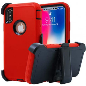 AICase iPhone X/XS Case, 3 in 1 Scratch Resistant, Drop Proof Heavy Duty Soft TPU+ Hard PC Hybrid Truly Shockproof Armor Protective for iPhone X/XS, Red/Black(with Belt Clip)