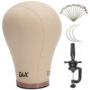 GEX Cork Canvas Block Head Mannequin Head Wig Display Styling Head With Mount Hole (Light Brown, 22")