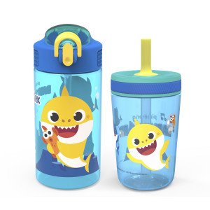 Zak Designs Baby Shark Antimicrobial 15oz PP Kelso Tumbler And 16oz PP Park Straw Bottle 2pc