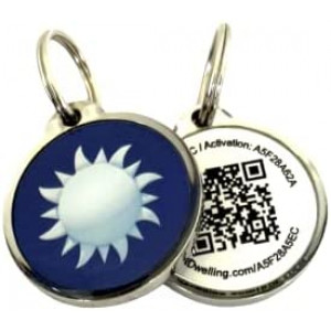 Pet Dwelling 3D Symbol QR Code Pet ID Tag - Dog Tags - Cat Tags - Online Pet Profile - Instant Email Alert of QR Tag Scanned GPS Location (2D-Soon Sun)