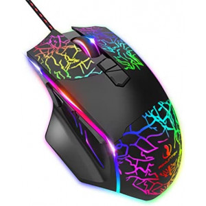 Wired Gaming Mouse, RIIKUNTEK Gaming Mouse with 8 Programmable Buttons (Fire Button), 7200 DPI, RGB Backlit Multicolor , Ergonomic Optical Gaming Mouse with Side Buttons for PC Laptop Black