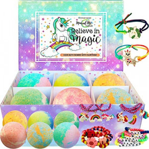 Unicorn Bath Bombs for Girls with Jewelry Inside Plus Jewelry Box for Kids. All Natural and Organic with Skin moisturizing Shea Butter. Bubble Bath Fizzies with Surprise Toys.