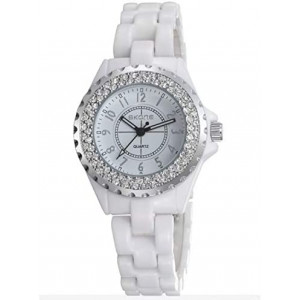 Womens Luxury Wrist Watch Fashion Rhinestone White Ceramic Watch Casual Lady Nice Dress Watches