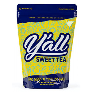 Y'all Sweet Tea - Resealable Pack of 10 Perfect Batch Tea Bags - One Gallon Size (Caffeinated) - Makes The Best Southern Sweet Tea