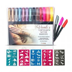 Vanli's Temporary Tattoo Pens With 50 Pieces of Tattoo Stencil Paper. Skin Safe, Great For Kids, Women and Men