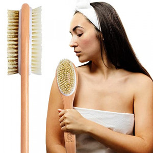 Coya Glow Body Brush for Dry and Wet Brushing, Best Long Handle Dual-Sided Brush for Exfoliating Your Skin, Effectively Reduce Cellulite and Increase Lymphatic Flow