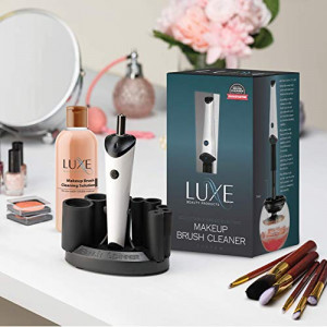 Luxe Makeup Brush Cleaner - 5oz Brush Cleaning Solution Included - USB Charging Station - 3 Adjustable Speeds - Instantly Wash and Dry Your Makeup Brushes