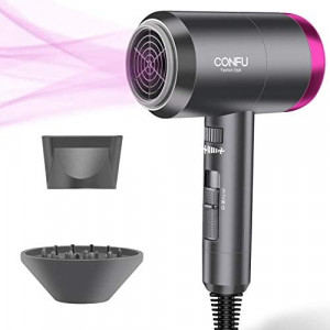 Ionic Hair Dryer, CONFU 1800W Portable Lightweight Blow Dryer, Fast Drying Negative Ion Hairdryer Blowdryer, 3 Heat Settings & Infinity Speed, with Diffuser and Concentrator Nozzle for Home & Travel