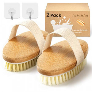 Metene Dry Brush, 2 Pack Dry Brushing Body Brush with Soft and Stiff Natural Bristles, Body Exfoliating Scrub Brush for Cellulite and Lymphatic, Improve Your Circulation, Dry Body Brush for Massage