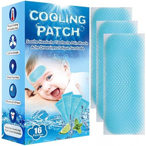16 Sheets Baby Cool Pads for Kids Fever Discomfort & Pain Relief, Cooling Relief Fever Reducer, Soothe Headache Pain, Pack of 16