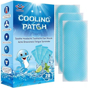 20 Sheets Cooling Patches for Fever Discomfort & Pain Relief, Cooling Relief Fever Reducer, Soothe Headache Pain, Pack of 20