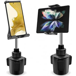 leQuiven Cup Holder Phone Mount Tablet Holder, Car Cradle Stand for Galaxy Z Fold 4/Z Flip 4/Z Fold 3/Z Fold 2/Samsung S22 Ultra/S21/iPad Mini 8.3Inch/iPhone 13 12 11 Series, Mobile Devices Under 8.3"