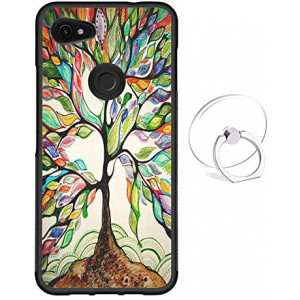 Dynippy Compatible with Google Pixel 3a Case Non-Slip Shockproof Protection Plastic Silicone Rubber Hybrid Protective with Transparent Phone Ring Holder - Life Tree
