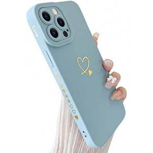 Skyseaco for iPhone 12 Pro Max Case, Cute Plated Love Heart Cases for Women Girls with Anti-Fall Lens Camera Protection Soft TPU Shockproof Case for iPhone 12 Pro Max (6.7 inch) - Light Blue