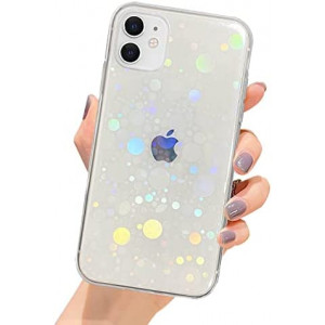 SmoBea Compatible with iPhone 11 Case, Clear Laser Glitter Bling Circular Soft & Flexible TPU and Hard PC Shockproof Cover Women Girls Circular Pattern Phone Case (Rainbow Circular/Clear)