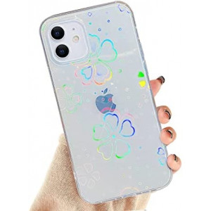 SmoBea Compatible with iPhone 12 Case, iPhone 12 Pro Case, Clear Laser Bling Flower Soft & Flexible TPU and Hard PC Shockproof Cover Women Girls Flower Pattern Phone Case (Holographic Flower)