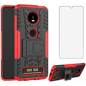 Phone Case for Moto Z4/Moto Z 4 Play/MotoZ4 Force with Tempered Glass Screen Protector Cover and Hard Rugged Hybrid Cell Accessories Motorola 4Z Motoz4cases MotoZ4Play XT1980-4 2019 Cases Black Red