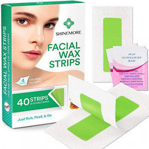 Facial Wax Strips - Hypoallergenic All Skin Types - Facial Hair Removal For Women - Gentle and Fast-Working for Face, Eyebrow, Upper Lip, Chin (40 Wax Strips + 4 Calming Oil Wipes NATURE NATION Ingredients )