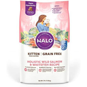 Halo Kitten Dry Food, Grain Free, Wild Salmon & Whitefish 3-Pound Bag