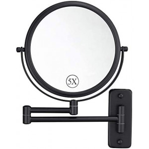 Wall Mounted Makeup Mirror with 5X Magnification, 8 Inch Double Sided Vanity Magnifying Mirror for Bathroom, Black DECLUTTR