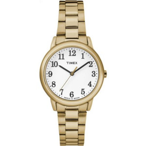 Timex Women's Easy-Reader White Dial Watch, Gold-Tone Stainless Steel Bracelet