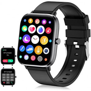 Smart Watch (Answer/Make Calls), Smartwatch Fitness Tracker 1.69" Bluetooth Call Watch with Blood Pressure Heart Rate SpO2 Sleep Monitor Step Counter for Android iOS Phones Women Men , Black