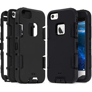 iPhone SE Case, IDweel iPhone 5S Case,iPhone 5 Case, Heavy Duty Protection Shockproof Sport Rugged Drop Resistant Dustproof Anti-Scratch Protective Cover for iPhone 5 5S SE, Black