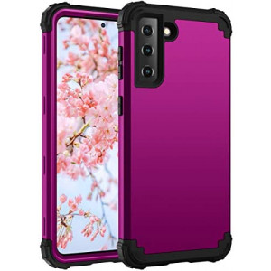 Meifei Samsung S21 5G Case, Samsung Galaxy S21 5G Case 3 Layer Hybrid Hard PC Soft Silicone Heavy Duty Rugged Bumper Shockproof Full-Body Protective Phone Cover for Samsung Galaxy S21 5G 6.2", Purple