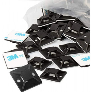 Zip Tie Mounts - Small Cable Tie Adhesive Mount, 3/4in black 100PCS. Wires Zip Tie Adhesive-backed anchors perfect for Pedal Board Cable Management Outdoor Indoor