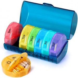 Super Large Weekly Pill Organizer 4 Times a Day, Pill Box with Outer Case, Pill Case for Travel,Weekly Pill Dispenser and Reminder(Emerald Green)