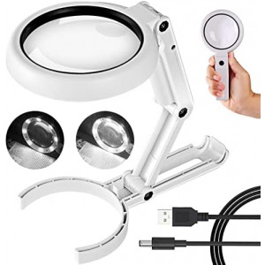 Magnifying Glass with Light and Stand - 2 in 1 Lightweight Magnifier with Light and Stand & Two-level Dimming Suitable for Reading, Repair, Needle Crafts, Puzzle & Hobby Fans