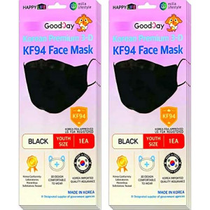 [Pack Of 30] GOODDAY ENGLISH BLACK SMALL Certified KF94 Korean Face Mask Disposable Comfortable Kids Face Mask, Youth Age 5-11, Small Size By Happy Life